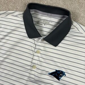 Nike Mens S Polo Shirt White Carolina Panthers NFL Striped Dri-Fit Golf